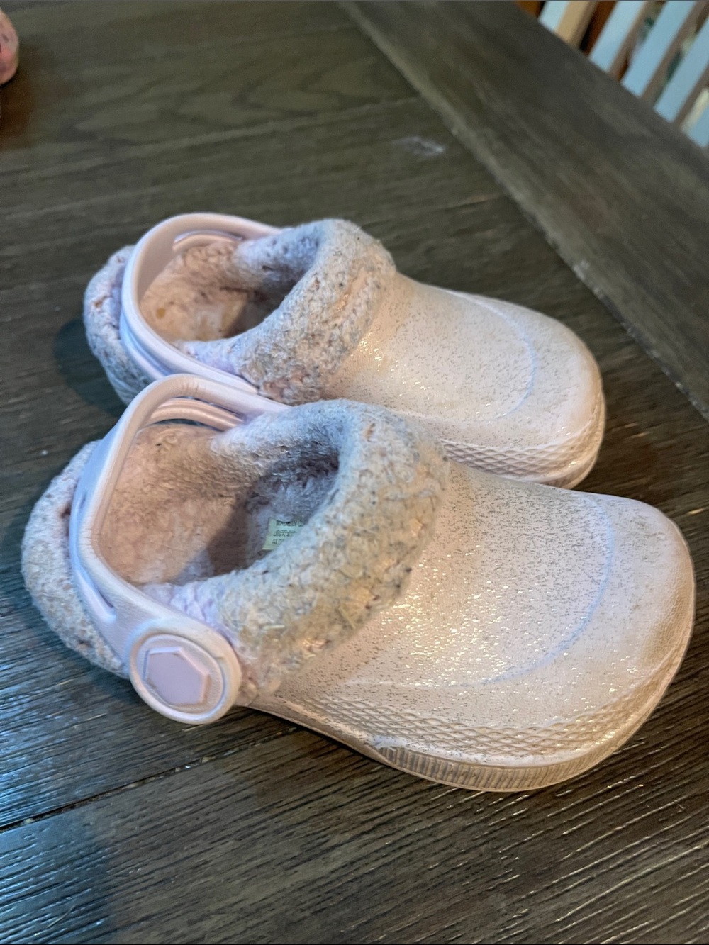 Cozy Kids Glitter Slip-On Slippers in Light Pink with Fuzzy Trim